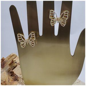 Crystal and Gold Butterfly Stud Earrings